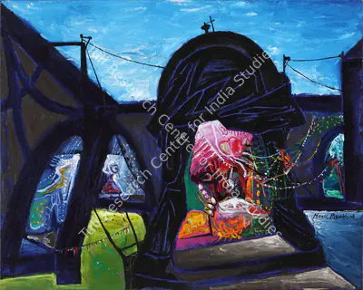 Manu Parekh (Artist), Banaras in Monsoon, 2014, Painting