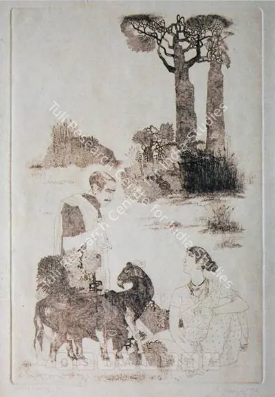K. Laxma Goud (Artist), Couple, 1978, Graphic Art