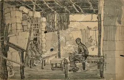 Ganesh Pyne (Artist), Untitled (Village Scene), 1960, Painting