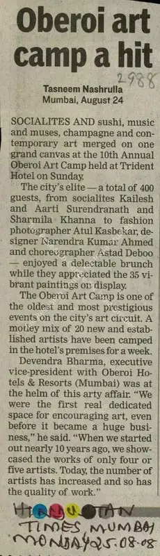 Tasneem Nashrulla (Reporter), Oberoi Art Camp A Hit, 2008, Newspaper Clipping