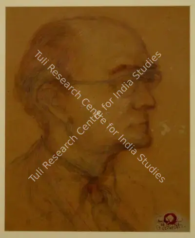 Mukul Dey (Artist), Portrait of the Artist Maurice Shellim, 1996, Drawing