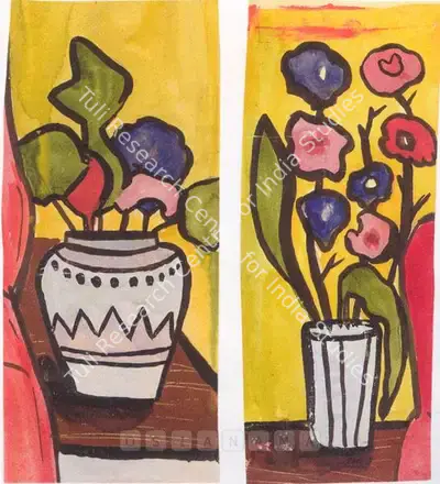 F.N. Souza (Artist), Untitled (Flowers In Pot), 1946, Painting