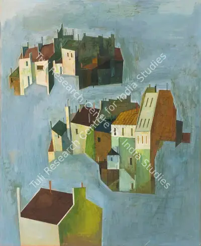 S.H. Raza (Artist), Untitled (Cityscape), 1952, Painting
