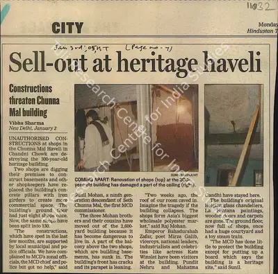 Vibha Sharma (Reporter), Sell-Out at Heritage Haveli, 2005, Newspaper Clipping
