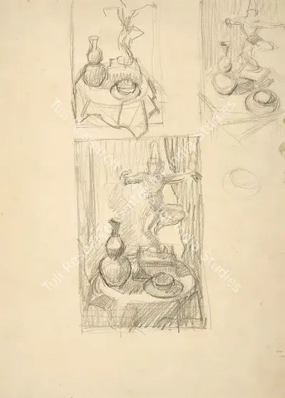 S.H.&nbsp;Raza (Artist), A Double-Sided Sketch, 1945, Drawing