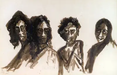 Rabindranath Tagore (Artist), Untitled (Four Figures), 1938, Drawing