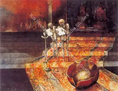 Ray, Shyamal Dutta (Artist). The Broken Bowl. Watercolour over pen and ink on paper, 1981 | Painting | FineArts | 00374061