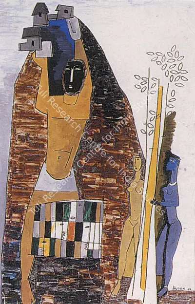 M.F. Husain (Artist), Krishna and Gopis, 1954, Painting