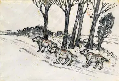 Nandalal Bose (Artist), Untitled (Wolves), Painting