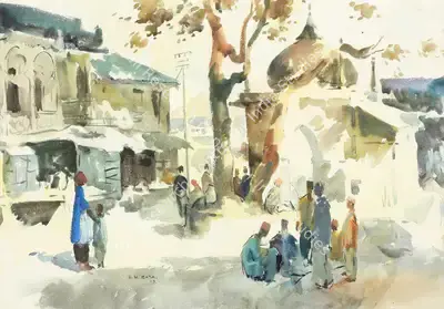 S.H. Raza (Artist), Untitled (City Temple), 1949, Painting