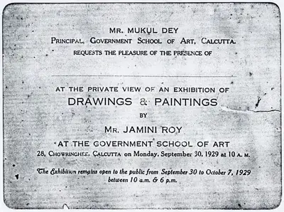 Jamini Roy (Artist), An Exhibition of Drawings and Paintings by Jamini Roy, 1929, Solo Exhibition Invitation