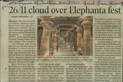 Sanjeev Shivadekar (Reporter), 26/11 Cloud Over Elephanta Fest, 2009, Newspaper Clipping