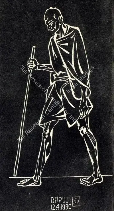 Nandalal Bose (Artist), Dandi March (Bapuji), 1930, Graphic Art