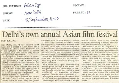 B.B. Nagpal (Reporter), Delhi's own annual Asian film festival, 2000, Newspaper Clipping