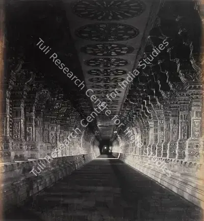 Edmund David Lyon (Photographer), Ramissuram Pagoda (long side aisle), 1870, Antiquarian Photograph