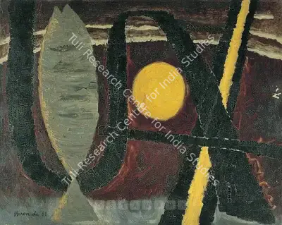 Biren De (Artist), Moon And The Fish, 1958, Painting