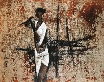 B. Prabha (Artist), Girl With Bird, 1963, Painting