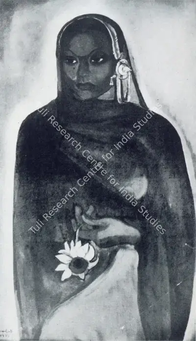 Amrita Sher-Gil (Artist), Woman with the Sunflower, 1935, Painting