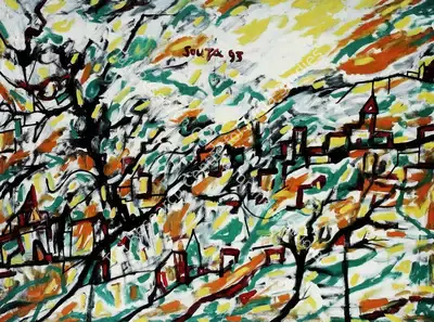 F.N. Souza (Artist), Landscape, 1993, Painting