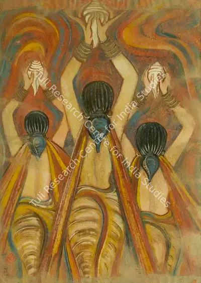 Sudhir Khastgir (Artist), Untitled (Women in prayer), 1950, Painting