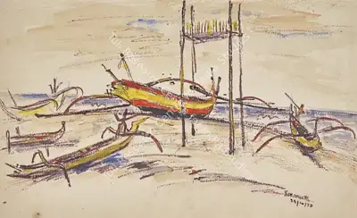 K.K. Hebbar (Artist), Sanur, 1958, Painting