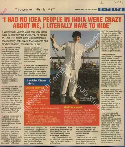 Prashant Nakwe (Photographer), I Had no Idea People in India Were Crazy About Me, I Literally Have to Hide, 2005, Newspaper Clipping