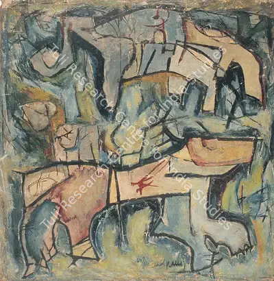 L. Munuswamy (Artist), Animals in Composition, 1962, Painting