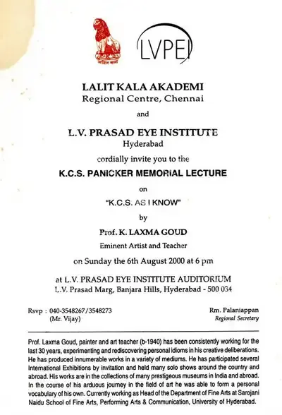K. Laxma Goud (Artist), K.C.S. as I know by K. Laxma Goud, 2000, Solo Exhibition Invitation