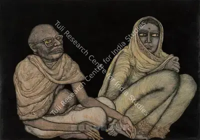 Chowdhury, Jogen (Artist). Couple I - Man & Woman, 1986 | Drawing, Sa.Onl/09.09.10, 2010 · Saffronart