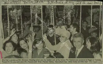 Dilip Kagda (Reporter), Mira Nair's Acclaimed film Monsoon Wedding which won the Golde Lion at the Venice Film Festival was Screened at Regal on Tuesday, 2001, Newspaper Clipping