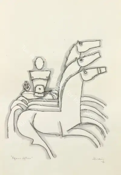 M.F. Husain (Artist), Equus Fifteen, 1981, Drawing