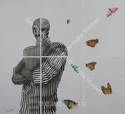 P.N. Chaturvedi (Artist), Anthropoid Man And Butterfly, Drawing