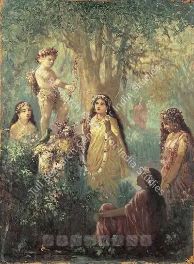 Ustad Allah Bukhsh (Artist), Radha & Cupid, 1929, Painting