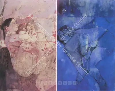 Jamil Naqsh (Artist), Female Nude, 1990, Painting