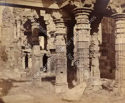 Eugene Clutterbuck Impey (Photographer), The Kootub - Part of the Jain Temple converted into a Mosque, Delhi, 1861, Antiquarian Photograph