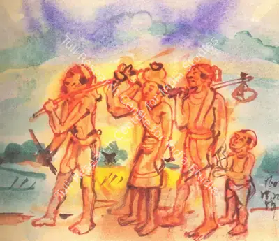 B.B. Mukherjee (Artist), Villagers, 1947, Painting