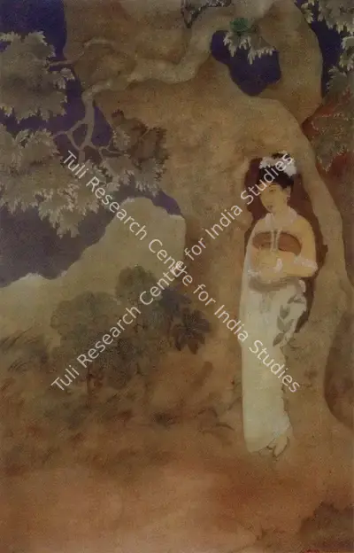 Ashwini (Artist), The Ring - A Woman standing by a Tree holding a Ring, Painting