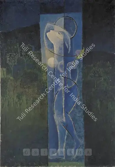 Sanat Kar (Artist), Radha In Moonlight, 1963, Painting