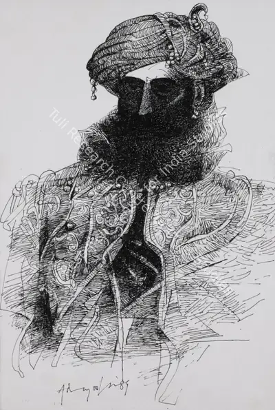 K.M. Adimoolam (Artist), King, 1989, Drawing