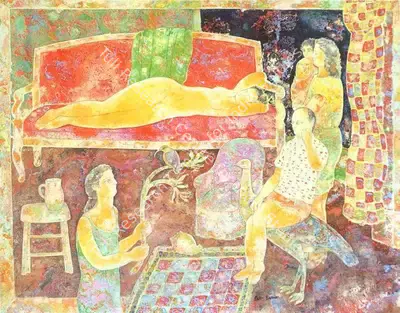 Sakti Burman (Artist), Intimacy, 1995, Painting