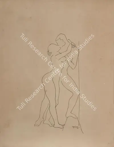 K.K. Hebbar (Artist), Couple, 1963, Drawing
