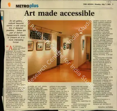 Swapna Sathish (Reporter), Art Made Accessible, 2003, Newspaper Clipping