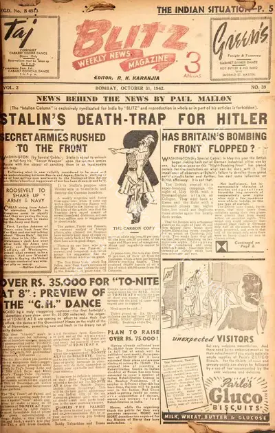 R.K. Karanjia (Editor), Blitz, 1942, Magazine