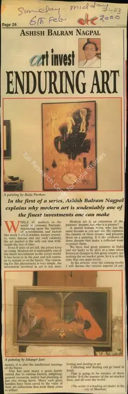Ashish Balram Nagpal (Reporter), Enduring Art, 2000, Newspaper Clipping