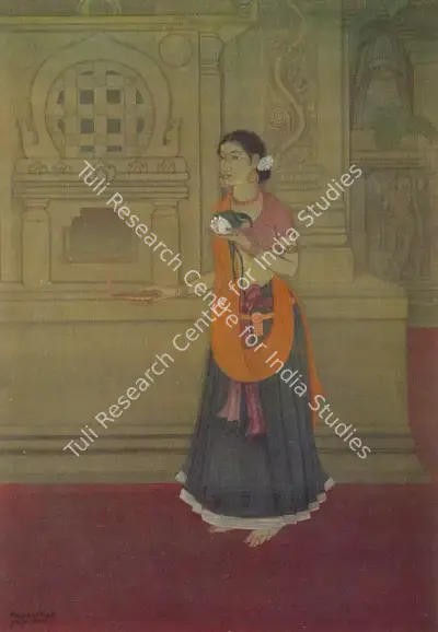 Maninder Bhusan Gupta (Artist), Pujarin Malavika, 1938, Painting