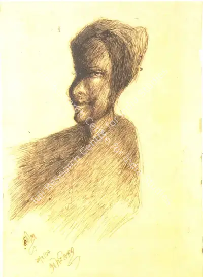 Rabindranath Tagore (Artist), Study of a Woman, 1939, Painting