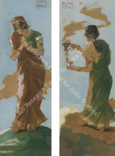 Hemendranath Mazumdar (Artist), Divine Moment; Rising Sun, Drawing