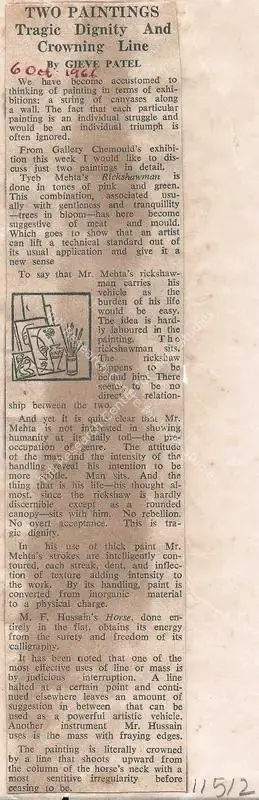Gieve Patel (Writer), Two Paintings Tragic Dignity And Crowning Line, 1966, Newspaper clipping