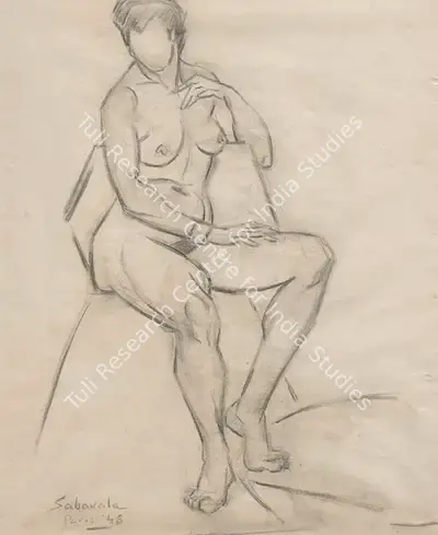 Jehangir Sabavala (Artist), Nude Study, 1948, Drawing