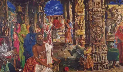 Anunaya Chaubey (Artist), Temple Scene, 1997, Painting